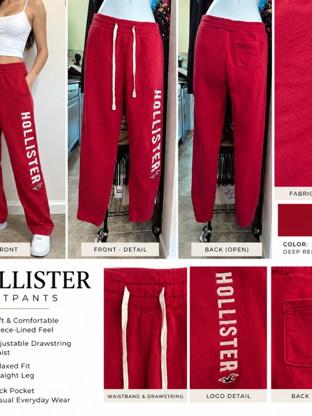 Hollister Sweatpants Red Logo Leg Drawstring